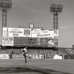 Falstaff beer advertisement on the scoreboard at Sportsman&rsquo;s Park, St. Louis, during a 1946 World Series