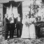 Marie Scheffer and William Hamm during their marriage ceremony in the living room of the Smith-Davidson-Scheffer house, 1892