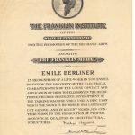 Emile Berliner's Award Certificate for the Franklin Medal